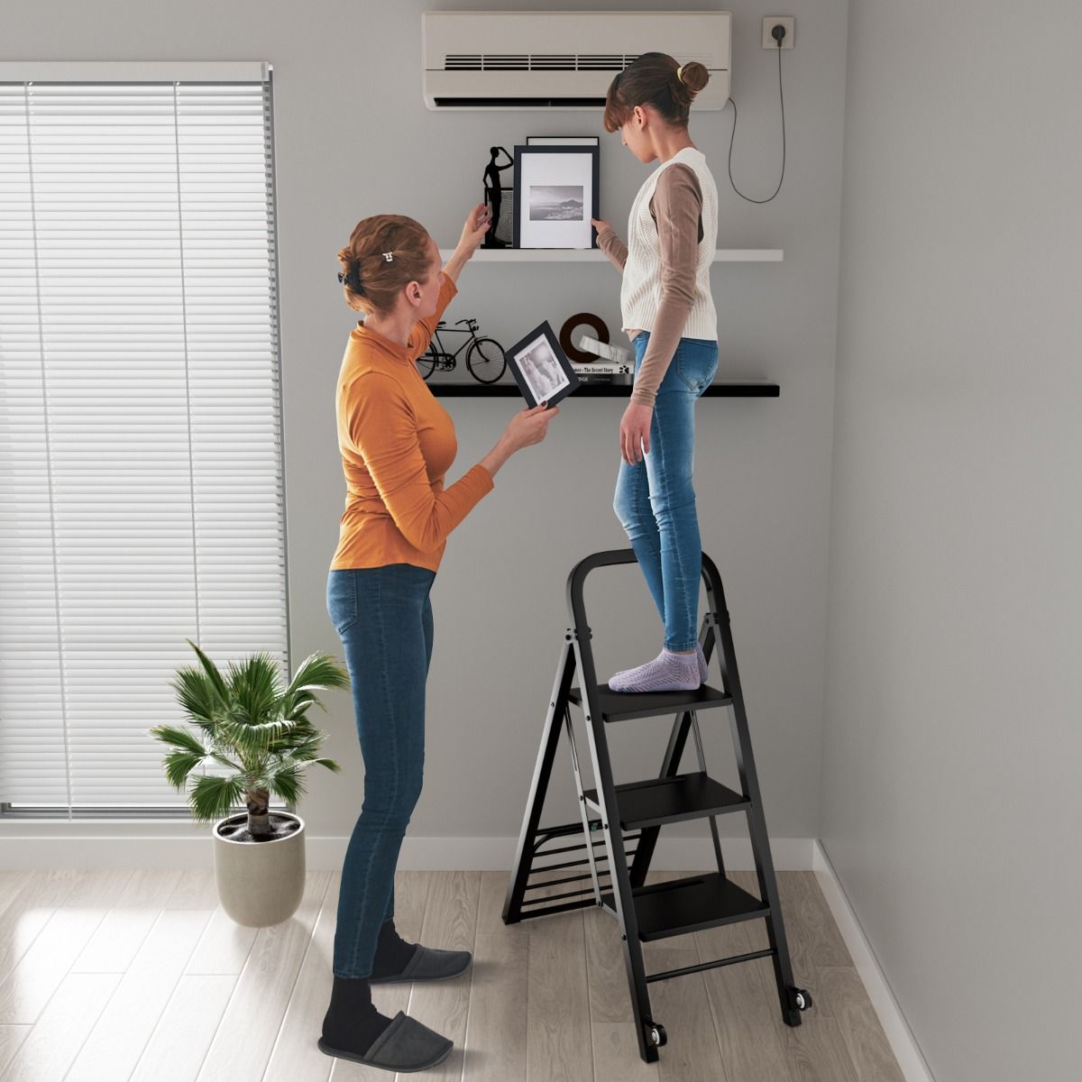 Coast Opvouwbare Trapladder en Trolley - 2-in-1 ontwerp - 3 brede treden - Zwart