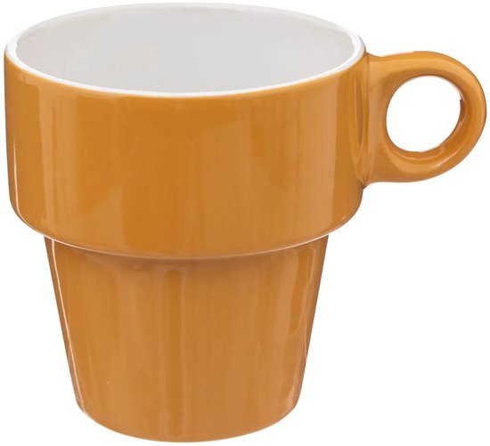 Secret de Gourmet Koffie mokken/bekers Colorama - 6x stuks in metalen rekje - Keramiek - glans afwerking - 260 ml - 8 x 9 cm