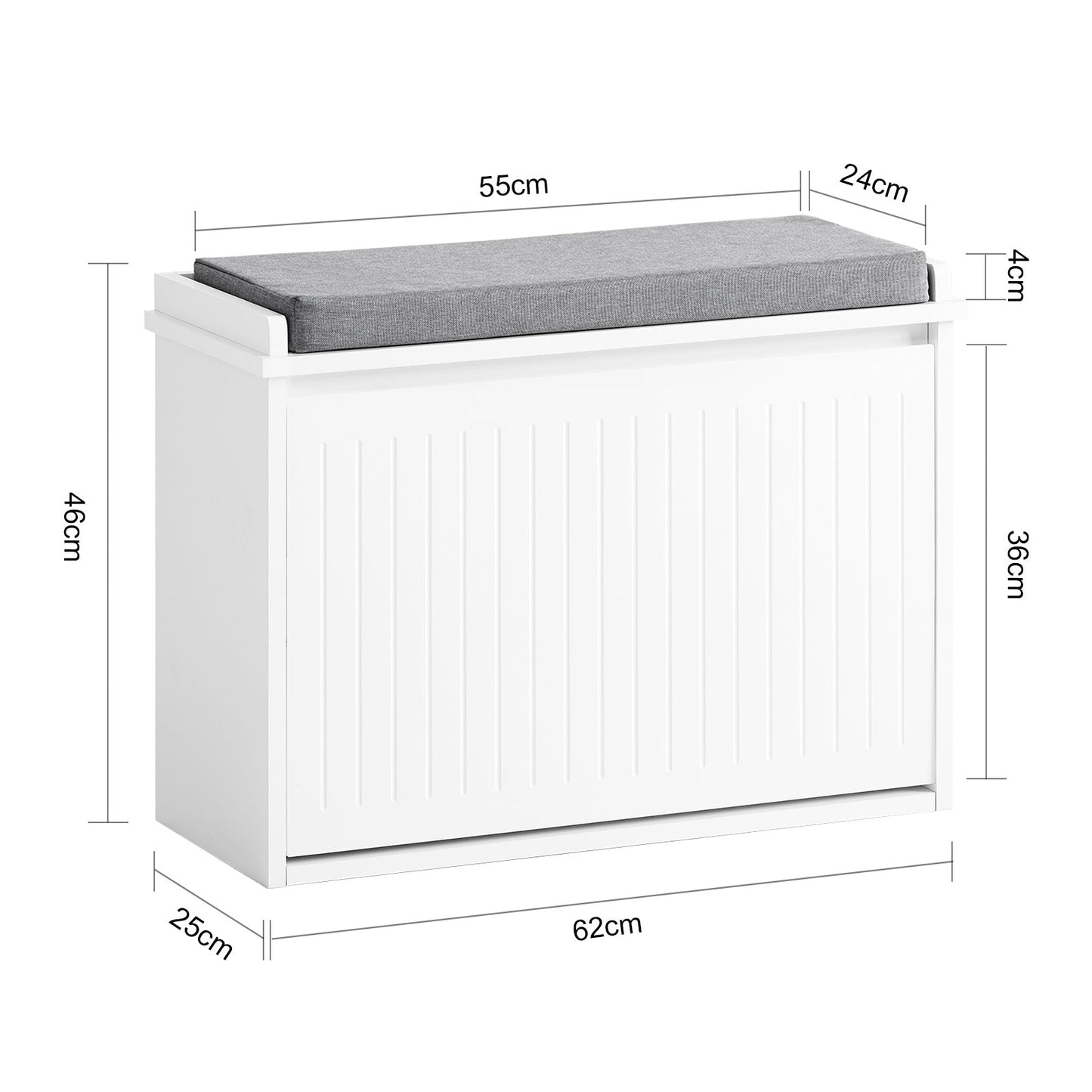 SoBuy Schoenenbank met 1 lade - Max. 150 kg - 60 x 26 x 46 cm - Wit/ Grijs
