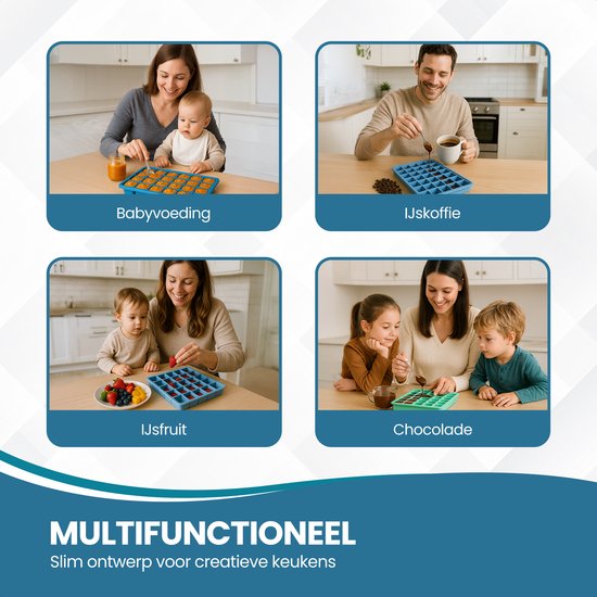 TTD® Luxe IJsblokjesvorm met Deksel - Set van 2 Stuks - 40 + 40 Kleinere Vierkante IJsblokjes - 100% Siliconen - BPA Vrij - IJsklontjes Vorm