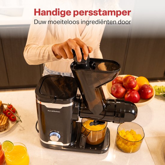AoraKitchen Slowjuicer - met Omkeerfunctie - Sapcentrifuge - 500 ML - Juicer - voor Groenten en Fruit - Fruitpers - Zwart
