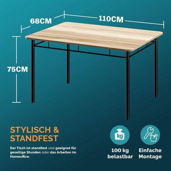 Casaria Eetkamerset Leo - 1x Eettafel 4x Stoel - Lichte Eik