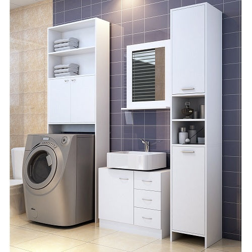 Casaria Badkamerkast - 6 Vakken 2 Deuren Slank en Elegant - MDF/ Spaanplaat - Wit