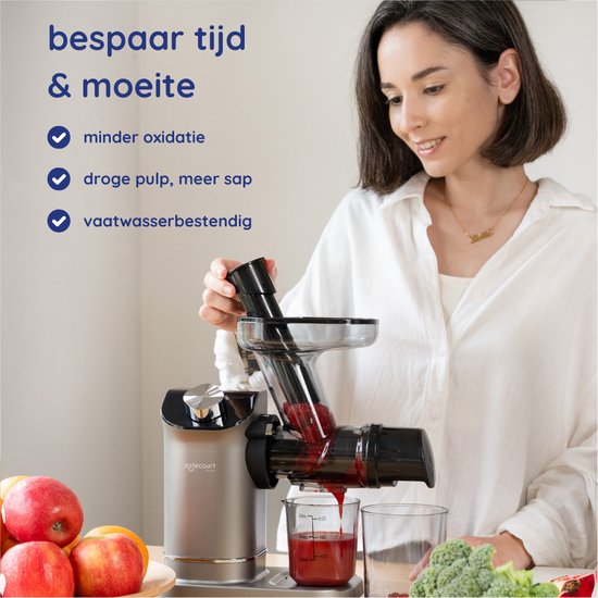 Safecourt Kitchen – Slowjuicer – 700 ml & Koude Persing – Voorzien Van Stille Motor En Druppelstop – Voor Vers Sap Van Groenten En Fruit – Grijs Kunststof