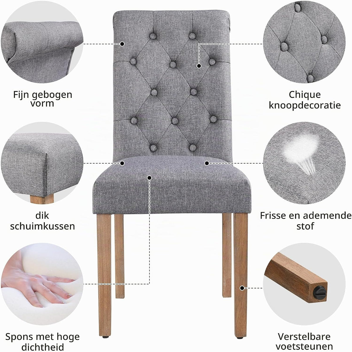 Yaheetech Eetkamerstoelen Set van 2 - Donkergrijs - 45,5 x 62 x 98,5 cm - Hoge Rugleuning, Houten Poten