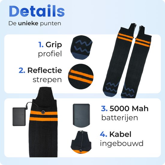 Qualitá Verwarmde Sokken - Elektrische Sokken - Skisokken - Elektrische Verwarmde Sokken - Warmte Sokken - Maat L - 41-46