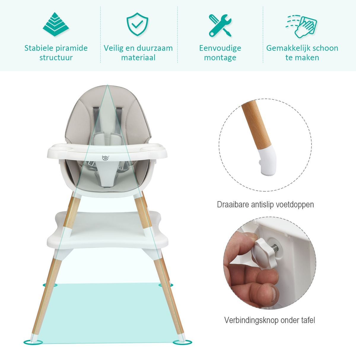 Coast 4-in-1 Babystoel Eetstoel - In Hoogte Verstelbaar - Grijs