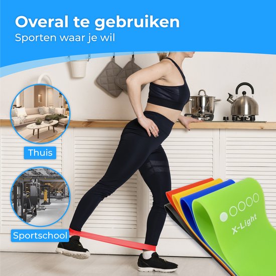 Nuvance - Weerstandsbanden Set Incl. Draagtas - 5 Delige Set - Resistance Band - Fitness Elastiek - Incl. eBook - Diverse Kleuren