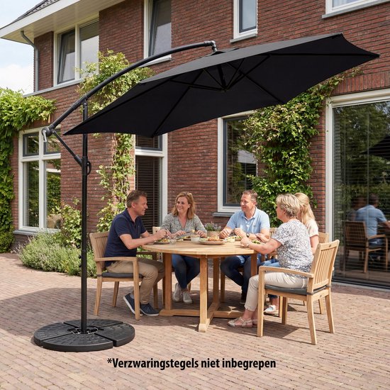 Tristar Zweefparasol - 300cm Rond - Tuin - Verstelbare Hoogte - Incl. kruisvoet & Beschermhoes - PA-7905 - Antraciet