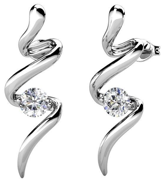 Yolora Dames Oorbellen met Kalpa Camaka Kristallen - Zilver kleurig - 18K Witgoud Verguld - Oorknoppen