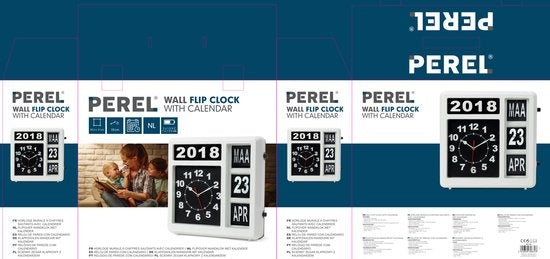 Perel Flipover wandklok met kalender - 31 x 31 cm - nederlands