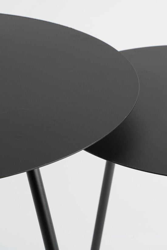 Mica Decorations Pontus Bijzettafel - Set van 2 - H45 x Ø55 cm - Metaal - Zwart