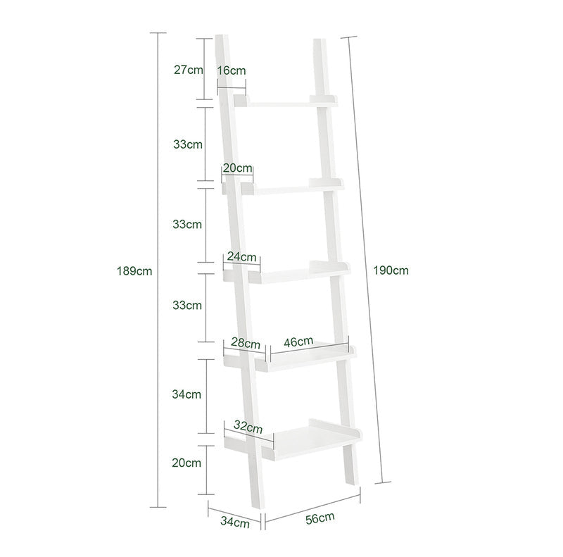 SoBuy FRG17-W Boekenkast - 5 Planken - 189 x 56 x 32,5 cm - Wit