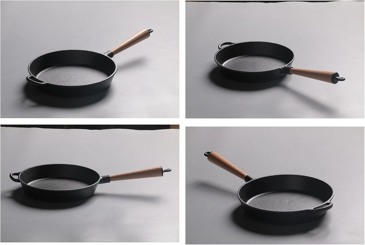 Rong Tian X gietijzeren koekenpan met houten handvat - 10,3 inch - Zwart
