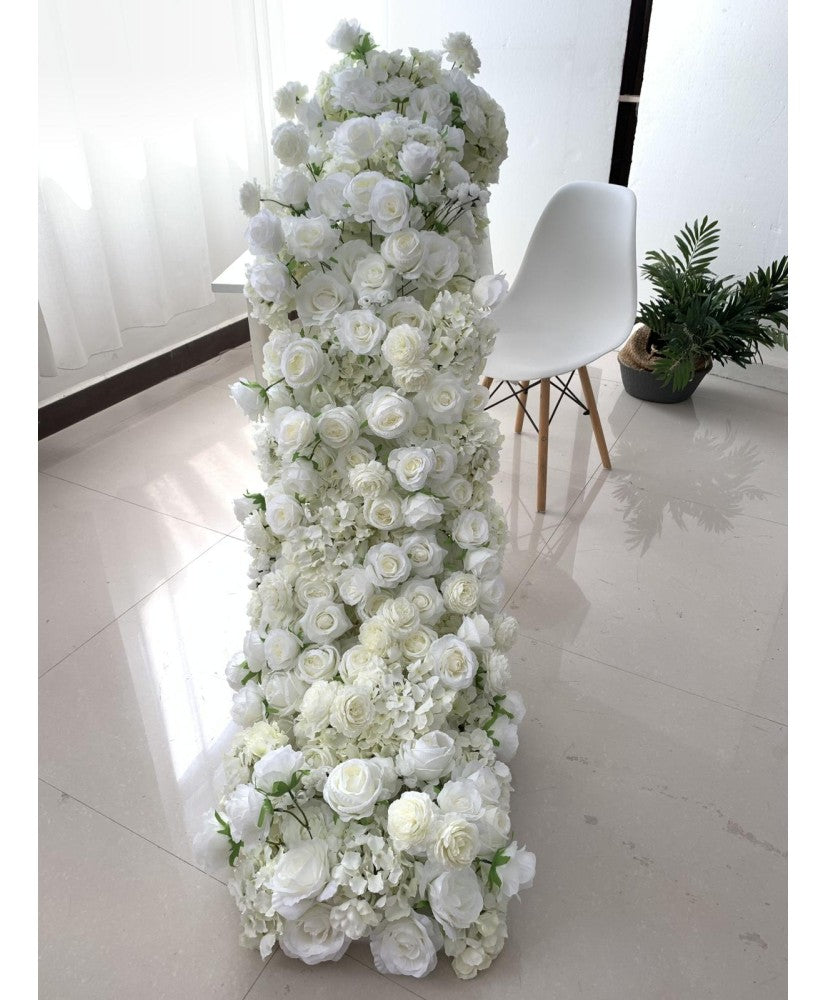 Passiondecor Tafelloper Lea -Wit - 200 x 55 cm - Weg van witte tafelbloemen