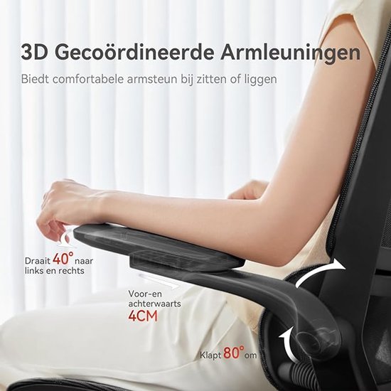 SIHOO M59AS Ergonomische Bureaustoel - 3D Verstelbare & 90° Opklapbare Armleuningen - Dubbele Rugleuning met Adaptieve Lendensteun - Zadelvormig Zitkussen - Hoogwaardig Mesh - BIFMA/SGS Gecertificeerd - Tot 150kg - 43.5x50.5x101.6cm——Zwart