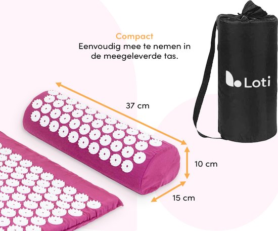 Loti Spijkermat met Spijkerkussen – Paars/Wit – Acupressuur Mat - Spijkerbed - Acupunctuur Kussen - Shakti Massage – Incl. Draagtas