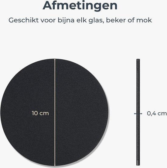 Castagnola Kunstlederen Onderzetters – Onderzetters voor Glazen – Design Onderzetters met Houder – Leren Onderzettersset – Leder – Set van 6 – Zwart