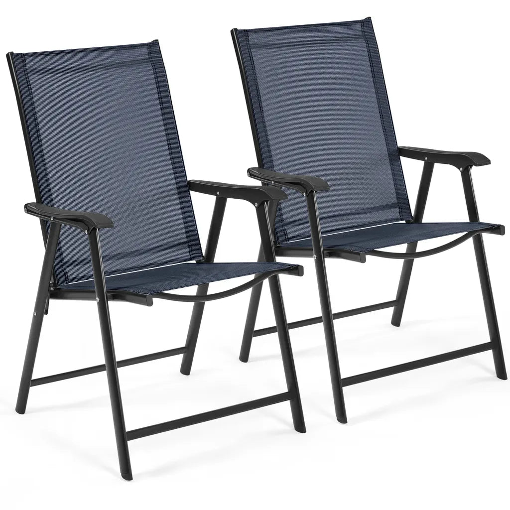 Yaheetech Tuinstoelen Set van 2 Opvouwbaar 54 x 57 x 93,5 cm - Blauw - Klapstoelen met Armleuningen en Hoge Rugleuning