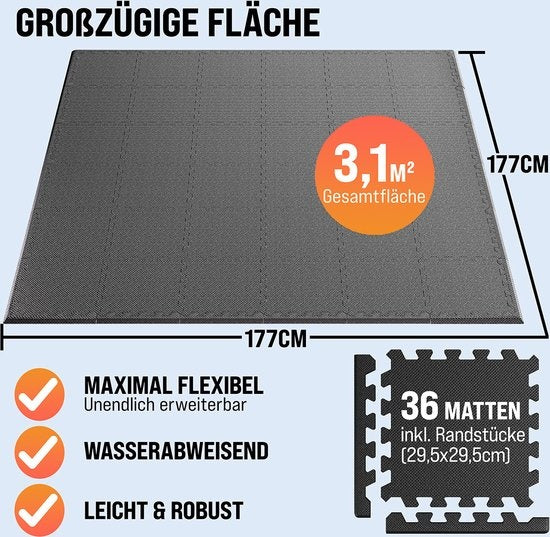 MONZANA 36x Vloerbeschermer – 29,5x29,5cm Antislip Uitbreidbaar - Zwart