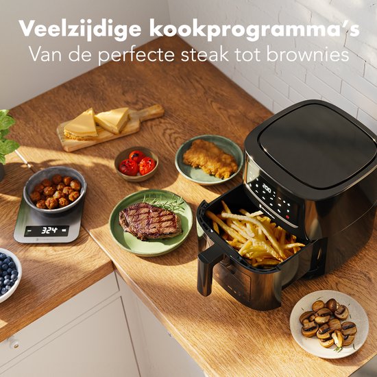 KitchenBrothers Airfryer XL - 6L - 1600W - Heteluchtfriteuse - 50ºC tot 200ºC - 10 Kookprogramma's - Zwart
