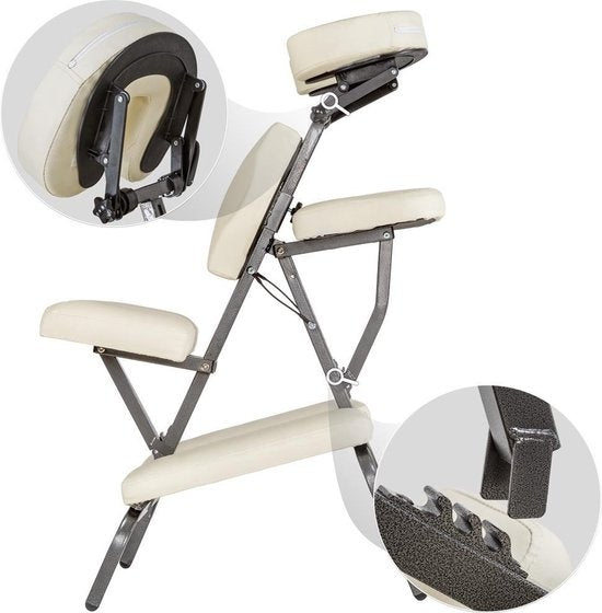 Massagestoel, behandelstoel met dikke bekleding beige inclusief zwarte draagtas
