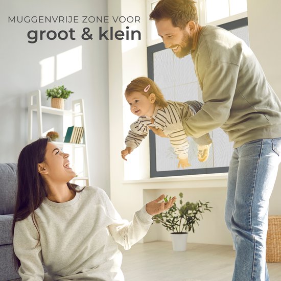 tectake® Inzethor - Raamhor - 130 x 150 cm - Voor Raamkozijnen, op maat verstelbaar zonder boren en schroeven - Muggengaas - Antraciet