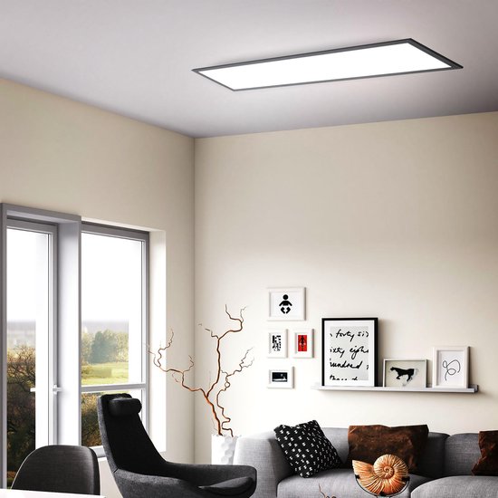 B.K.Licht - Dimbaar Plafondlamp - led paneel zwart - 25x100 cm - met afstandsbediening - ultraplat plafonniere - CCT - 3.000 tot 6.500 Kelvin - 2.200Lm - 24W