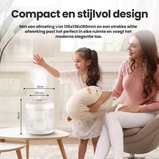 Luchtbevochtiger - 1.5L - Humidifier - Draadloos & Oplaadbaar - Aromadiffusers - Fluisterstil - Wit - van Saaf