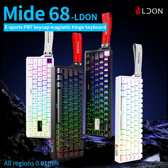 Mide68 - 65% Bedraad Gaming Toetsenbord - RGB Verlicht toetsenbord - Hall Effect Rapid Trigger Mechanisch Toetsenborden - Hot Swap - 8K Hz - 0.01mmRT - 0.125ms - Zij Bedrukte toetsen - 68 Keys -Beste prijs-kwaliteitverhouding - Elegant wit