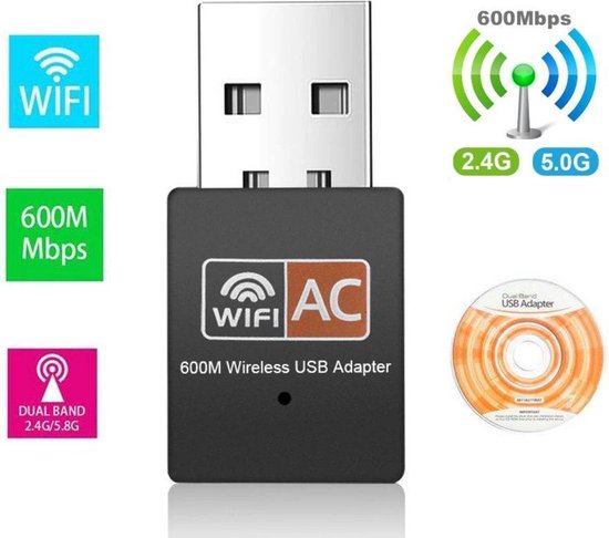 Garpex® WiFi USB-adapter 600 Mbps - Dual Band - Compact ontwerp