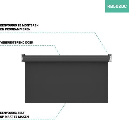 VONROC SMART BLINDS - Elektrisch rolgordijn - Uitbreiding - 70 x 190 - Zwart – Zonder afstandsbediening en oplaadkabel