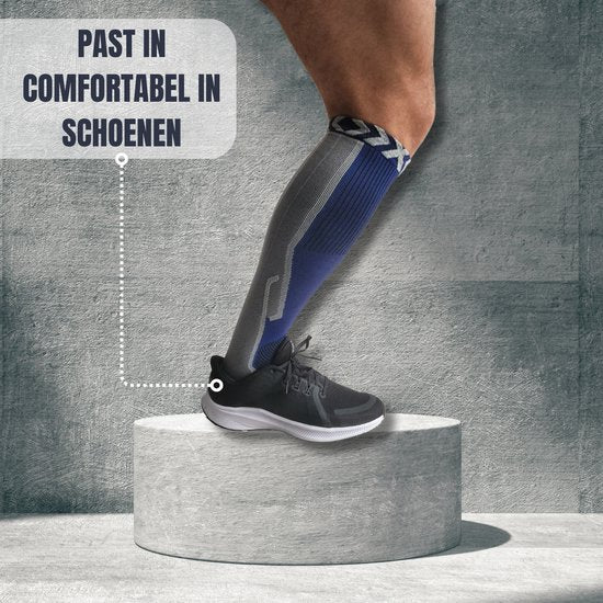 Sandside Steunkousen Compressie Sokken - Compressiekousen - Hardloopsokken - Premium Actief - Donkerblauw - Maat 36-40 S/M -2 Paar