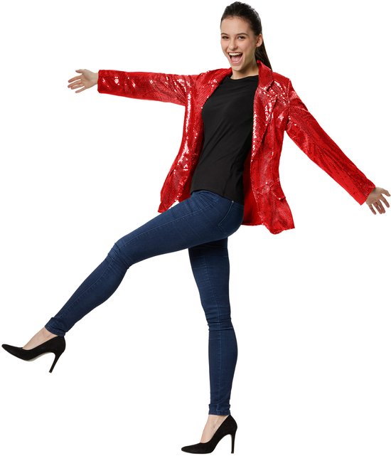 Dressforfun Paillettenjas dames rood XXL - verkleedkleding kostuum halloween verkleden feestkleding carnavalskleding carnaval feestkledij partykleding - 303875