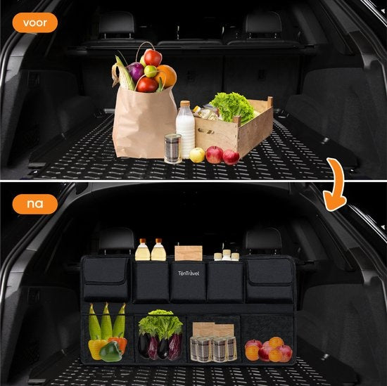 TenTravel Kofferbak Organizer - Auto Organizer Kofferbak - Autostoel Organizer - Waterproef en Krasbestendig - Met 9 Opbergvakken