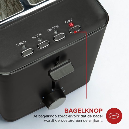Bourgini Tosti Toaster met Bagelfunctie - Broodrooster met Tostiklemmen - Zwart - Matte Finish - Extra brede sleuf geschikt voor 2 tosti's