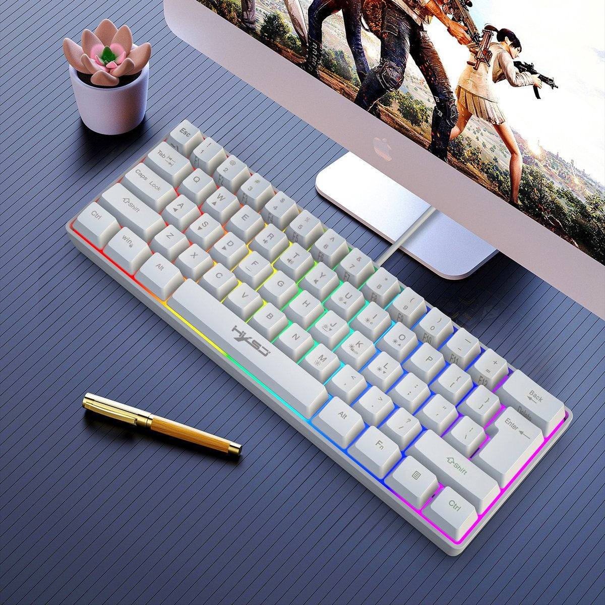 HXSJ V700 RGB Membraan bedrade gaming toetsenbord - 61keys - Qwerty - Wit