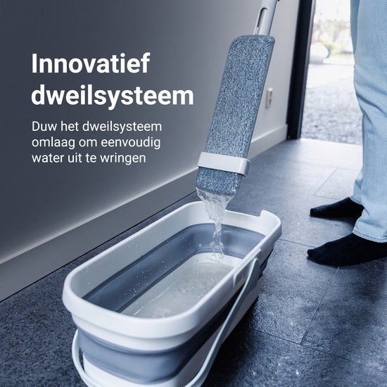 Techweise 4-in-1 Dweilsysteem - met Spray - Opvouwbare Emmer - 2 Extra Microvezel Dweilen -Sprayfunctie