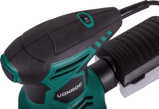 VONROC Excentrische schuurmachine – 300W - Ø125mm – Met stofopvangbox & 12 stuks schuurpapier