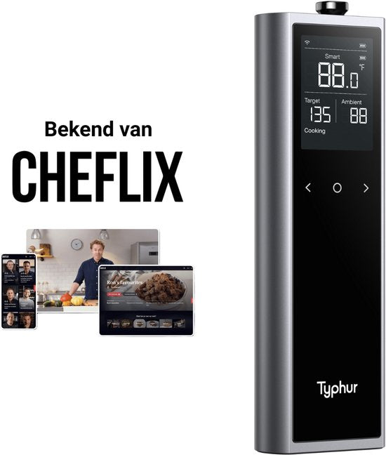 Typhur Sync One - 6-sensor probe - Draadloze vleesthermometer - BBQ thermometer - Bluetooth & WiFi - Waterdicht en hittebestendig - Batterijduur tot 50 uur - Slimme app-integratie - Compact met laadstation - Voor elke kookstijl