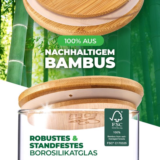 GREEN BEE'S set van 6 grote voorraadpotten - 2x1500ml & 4x650ml - Past perfect in lades en medicijnkastjes - Duurzame voorraadpotten met luchtdichte deksels - Voor bloem, rijst, pasta, muesli en bonen