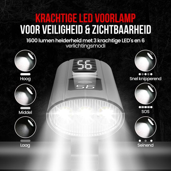 Strex Fietsverlichting Set LED 1600 lumen - Fietslamp Voorlicht & Achterlicht - Fietslampje - Fietsverlichting USB Oplaadbaar