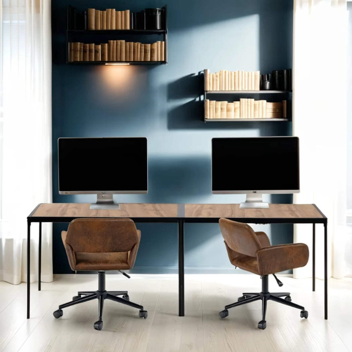 Urban Meuble Eettafel 120 x 75 cm - Houtlook - Zwart Metalen Frame - Minimalistisch