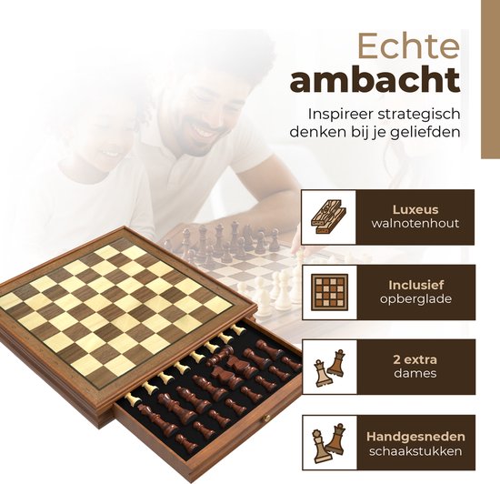 Windsor Luxe Schaakbord - met Schaakstukken - 35 cm - Annotaties - Schaakset - Magnetisch Schaakspel - Chess Set - Hout