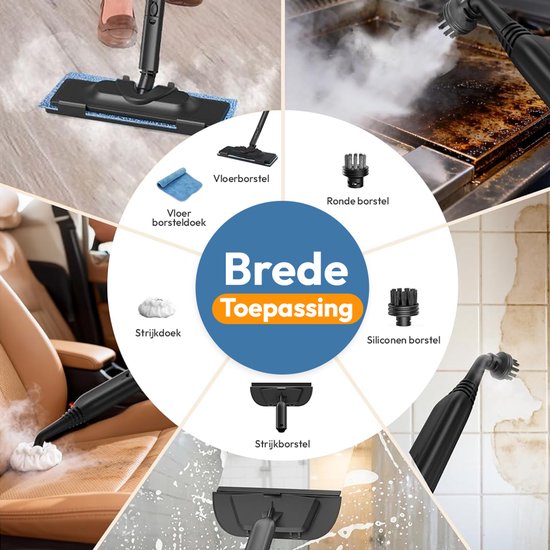 BOLLIT Stoomreiniger PRO 2000W – Handstomer en Tapijtreiniger – 20 Accessoires – 140°C Dieptereiniging – 3.5 Bar Stoomdruk – Reinigingsmachine - Voor Vloer, Bank, Badkamer & Tapijt - Stoomreiniger vloer