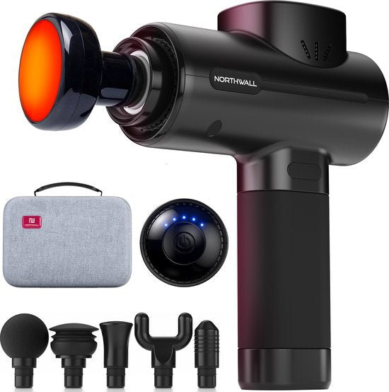 Northwall Massagepistool Professioneel PRO - Massage Gun Inclusief Koffer en 6 Opzetstukken incl. Warmte Massagekop - Krachtig en Draadloos Sport en Relax Massageapparaat