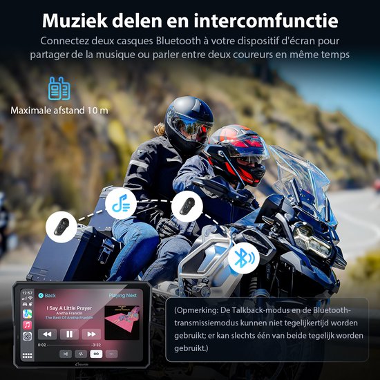CARPURIDE W702 Pro - Motorfiets Carplay scherm - intercomfunctie - kompas - barometer - touchscreen - muziek delen - dubbele Bluetooth