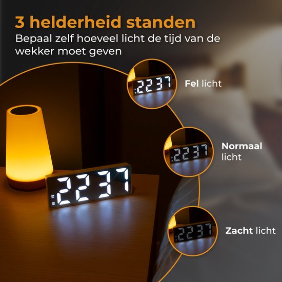 Nuvance - Digitale Wekker - Digitale Klok - Wekkers voor Kinderen & Volwassenen - Reiswekker - Slaapkamer - Led Wekkers Digitaal - Alarmklok - Wit