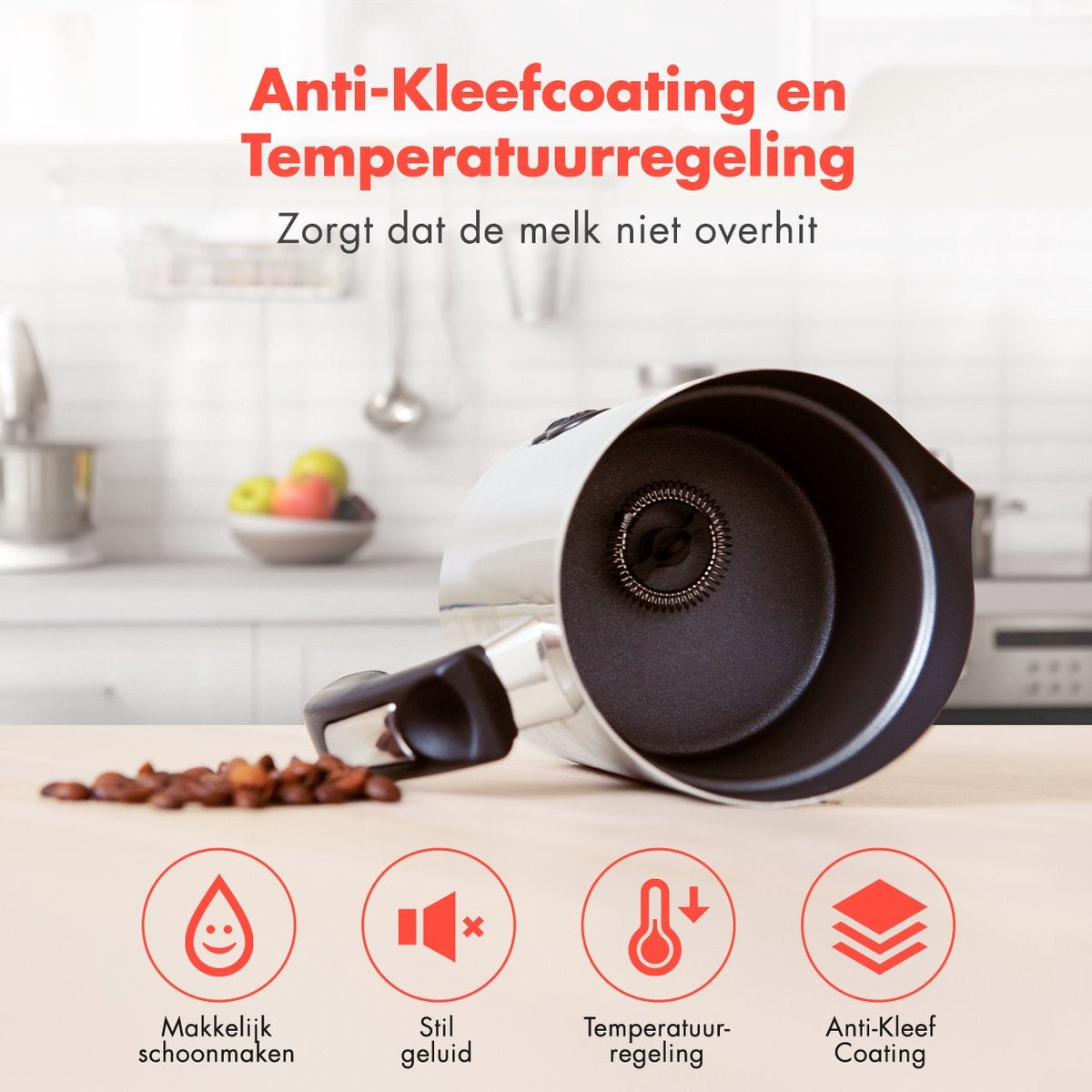 KitchenBrothers Elektrische Melkopschuimer - 240 ML - Handige Melkschuimer - RVS/Zwart