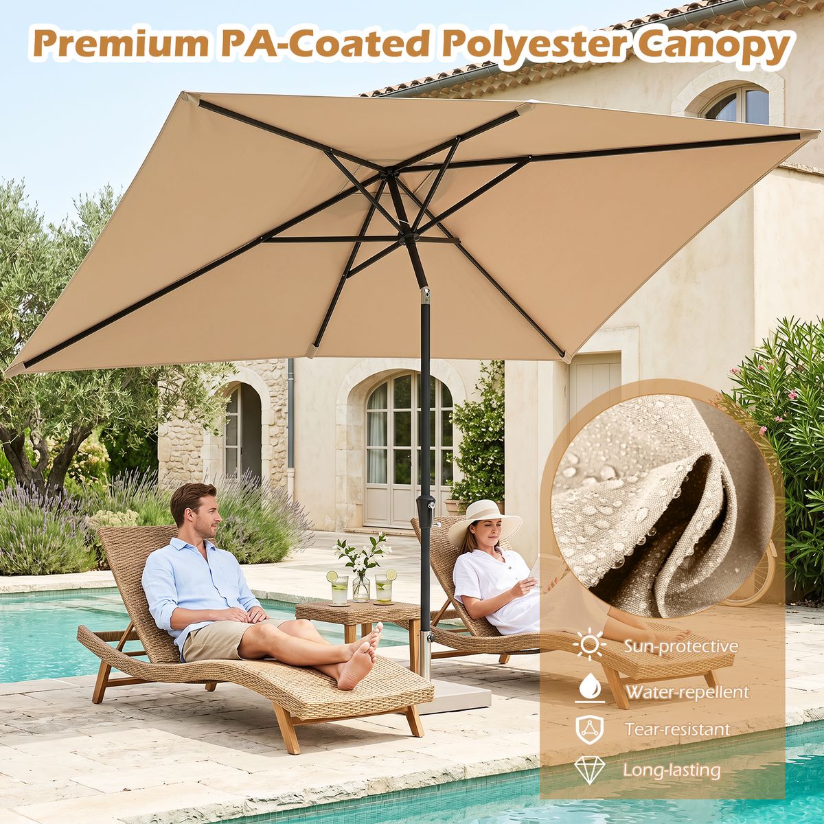 Coast parasol - verstelbare hoek - rechthoekig 3 x 2 m - beige